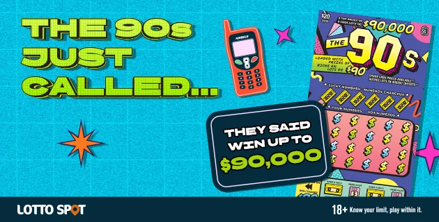 A graphic advertising a $20 scratch and win for a 90's ticket- The 90's just called... Win up to $90,000!